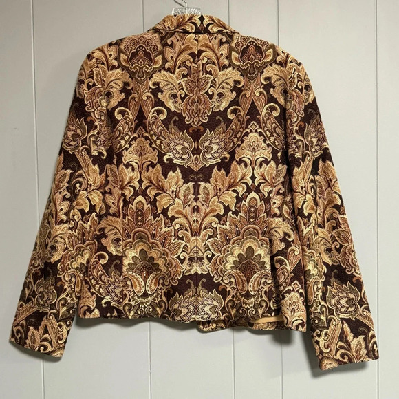FOCUS 2000 Vintage Tapestry Blazer Jacket Brown Tan Paisley Floral Lined Size 8 - Picture 2 of 6